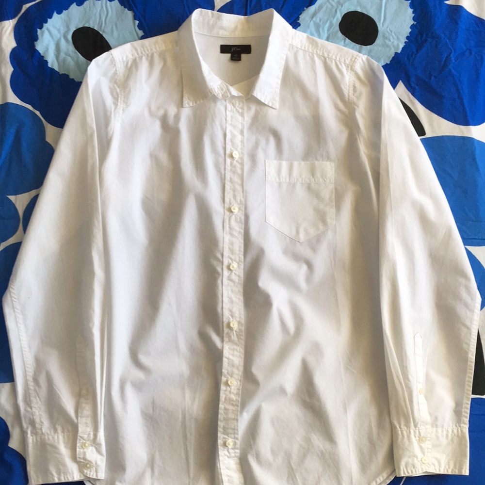 J Crew Classic-Fit White Cotton Button Down Shirt, Size 10